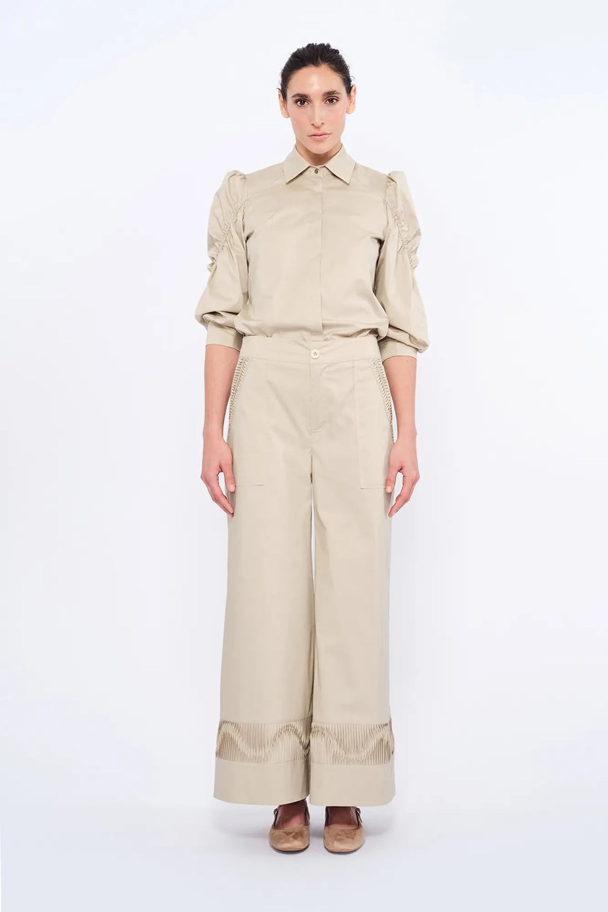 Bimba Puff Sleeve Stretch Cotton Blouse