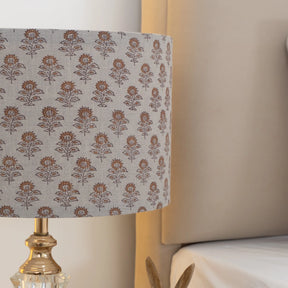Hand Block Printed Pure Linen Drum Lampshade - Bagru Buti