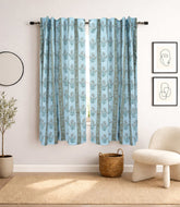 Green Floral Block Print Linen Curtain Handmade Boho Nature Window Drape  - Noor