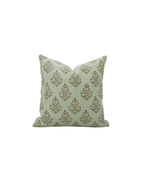 Hand-Carved Decorative Block Print Boho Pure Linen Pillow Cover- Ekakshar Buta