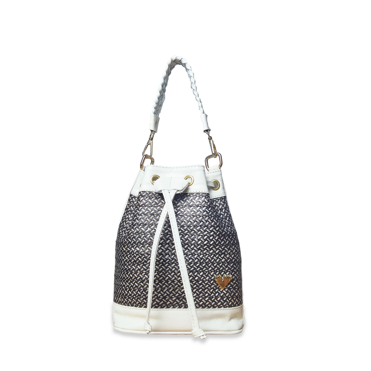 Beige Leather Bucket Terra Bag – Handmade Crossbody & Handbag, Ethical Palm Weave Bucket bag for Women