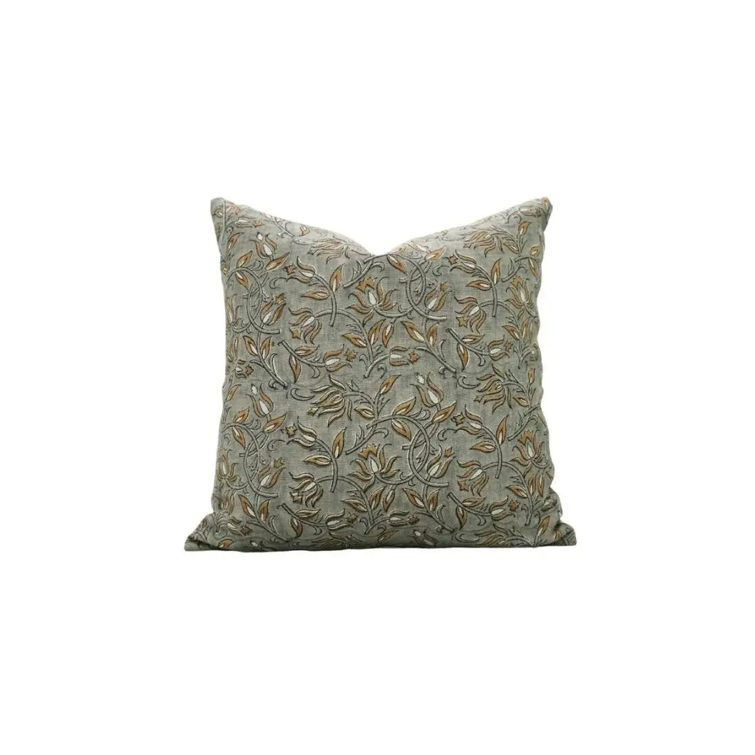 Handmade Indian Block Print Farmhouse Decor Pure Linen Pillow Cover- Kamal Dutta