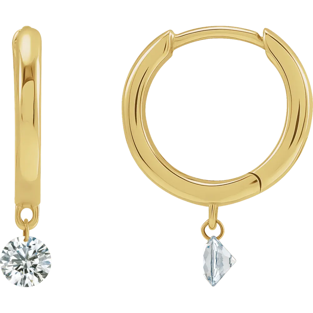1/3 CT Drilled Natural Diamond Hinged Hoop Earrings in 14K Gold