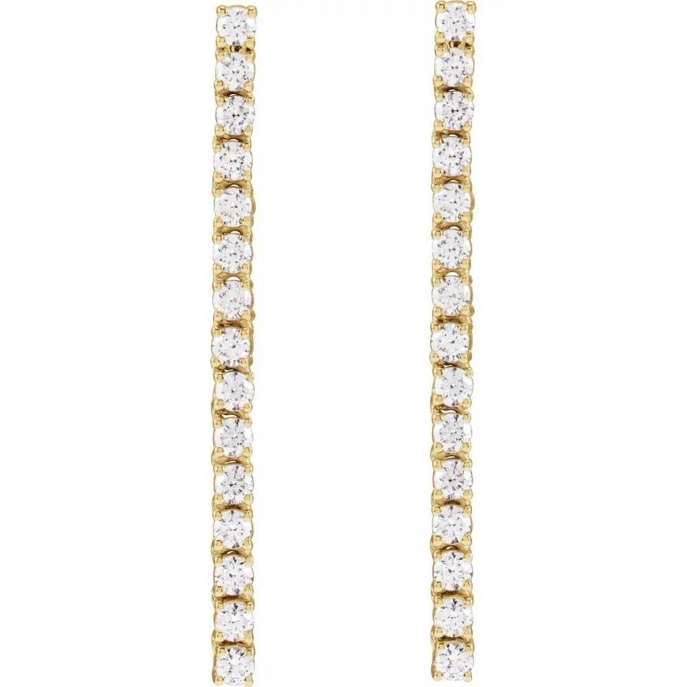 3/4 CT Natural Diamond Bar Earrings in 14K Gold
