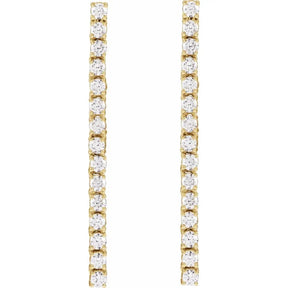 3/4 CT Natural Diamond Bar Earrings in 14K Gold