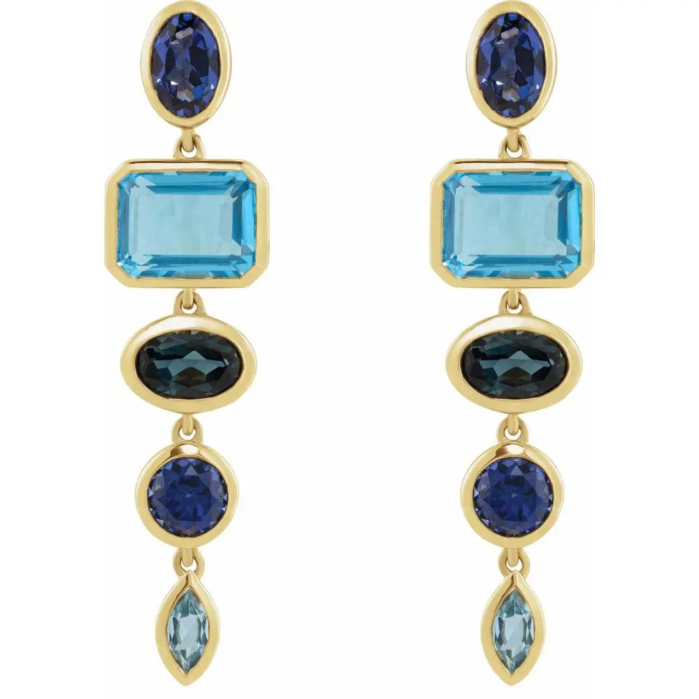 Sapphire & Topaz Dangle Earrings in 14K Gold