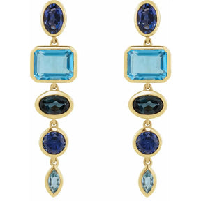 Sapphire & Topaz Dangle Earrings in 14K Gold
