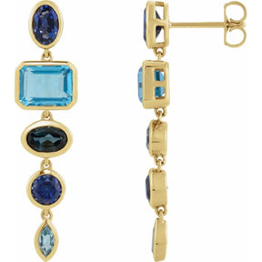 Sapphire & Topaz Dangle Earrings in 14K Gold