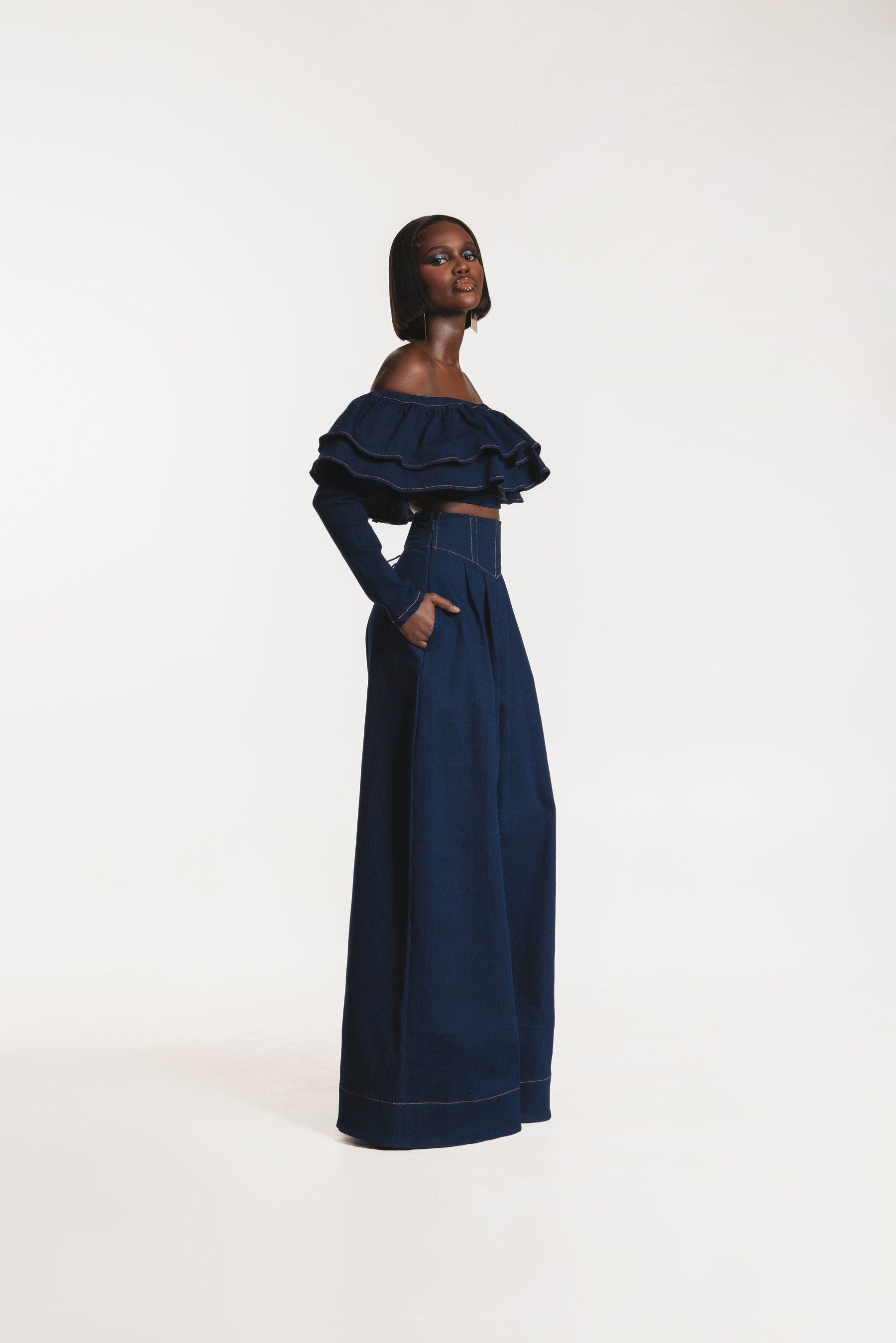 Denim DIJA Ruffle Crop Top