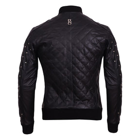 Leather bomber jacket with studs