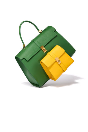 Ethereal Double Dose Saffiano Leather Handbag - Green & Yellow