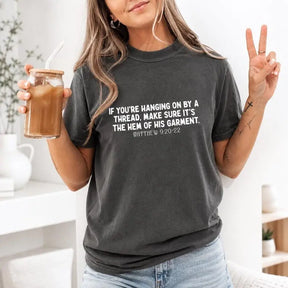Hem Of His Garment Scripture Graphic T-Shirt | Pepper Charcoal Christian Cotton Tee