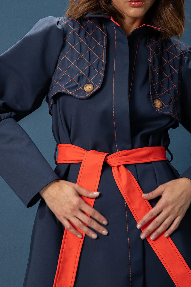 Two-Tone Quilted Trench – Navy