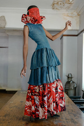 Upcycled Denim & Batik Maxi Dress