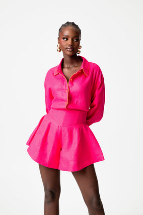 Linen LILY Wide Leg Shorts in Pink