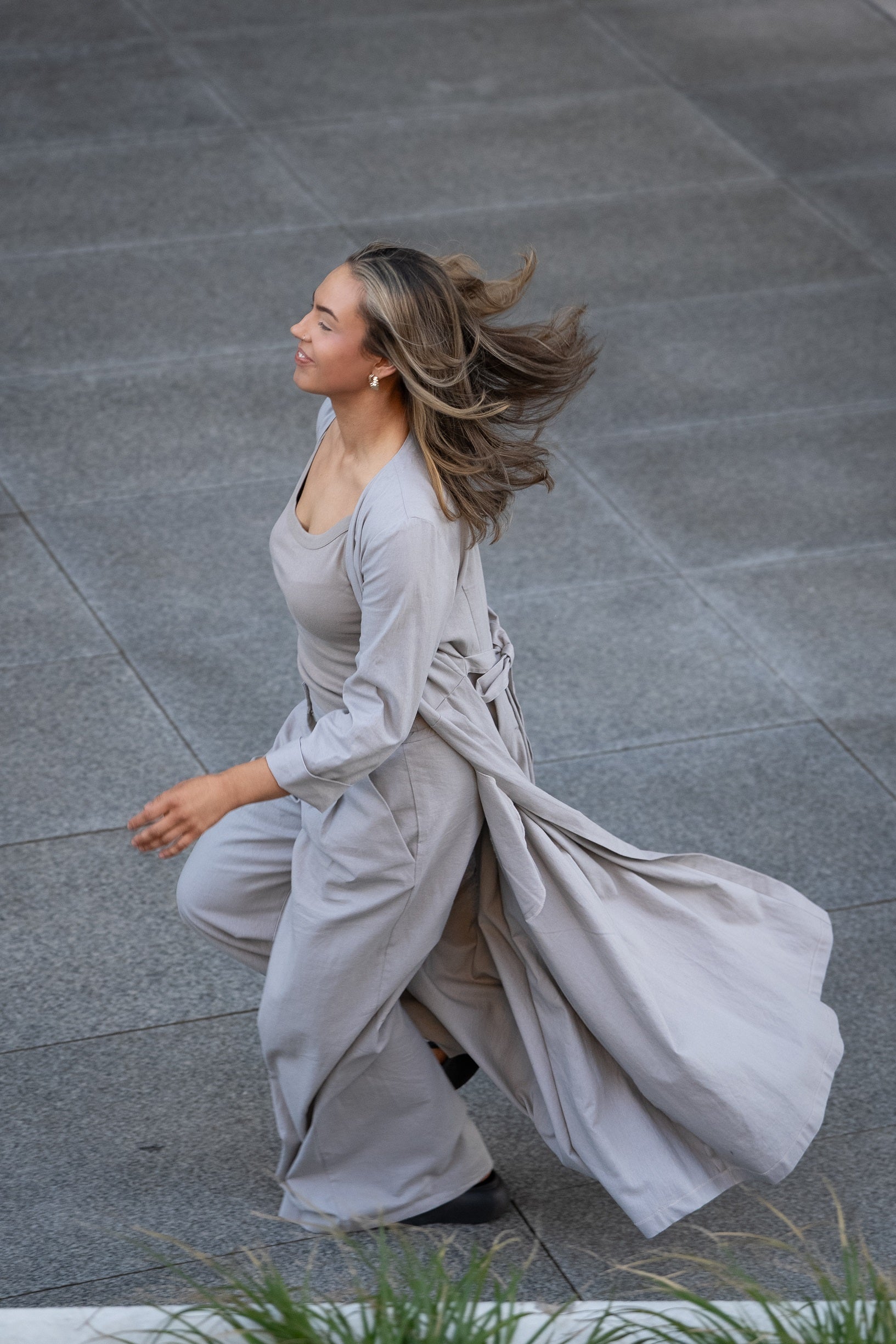 Grey Linen Wide-Leg Pants