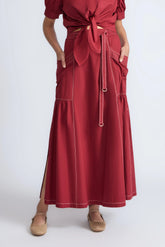 Milena Cotton Maxi Skirt | Wine