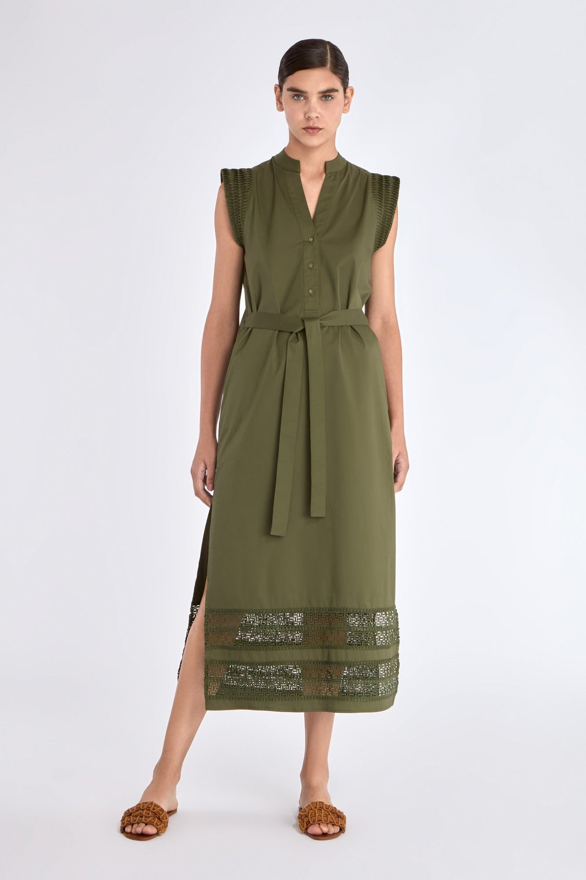 Maki Nehru Collar Dress | Olive