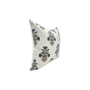 Floral Hand Made Block DesignThick Cotton White Pillow Cover  - Swadesh