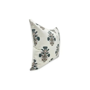 Floral Hand Made Block DesignThick Cotton White Pillow Cover  - Swadesh