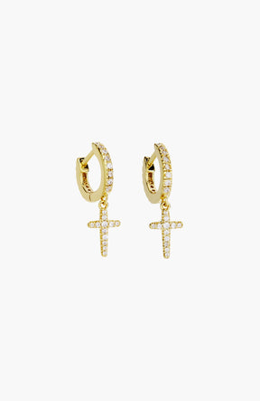Luminous Pavé Cross Huggie Hoop Earrings