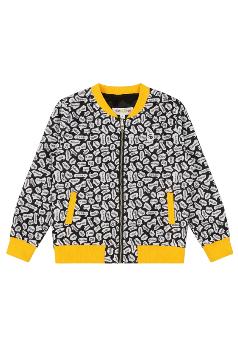 Kids Reversible Zip up Lightweight Bomber Jacket - Black/Yellow/Hello