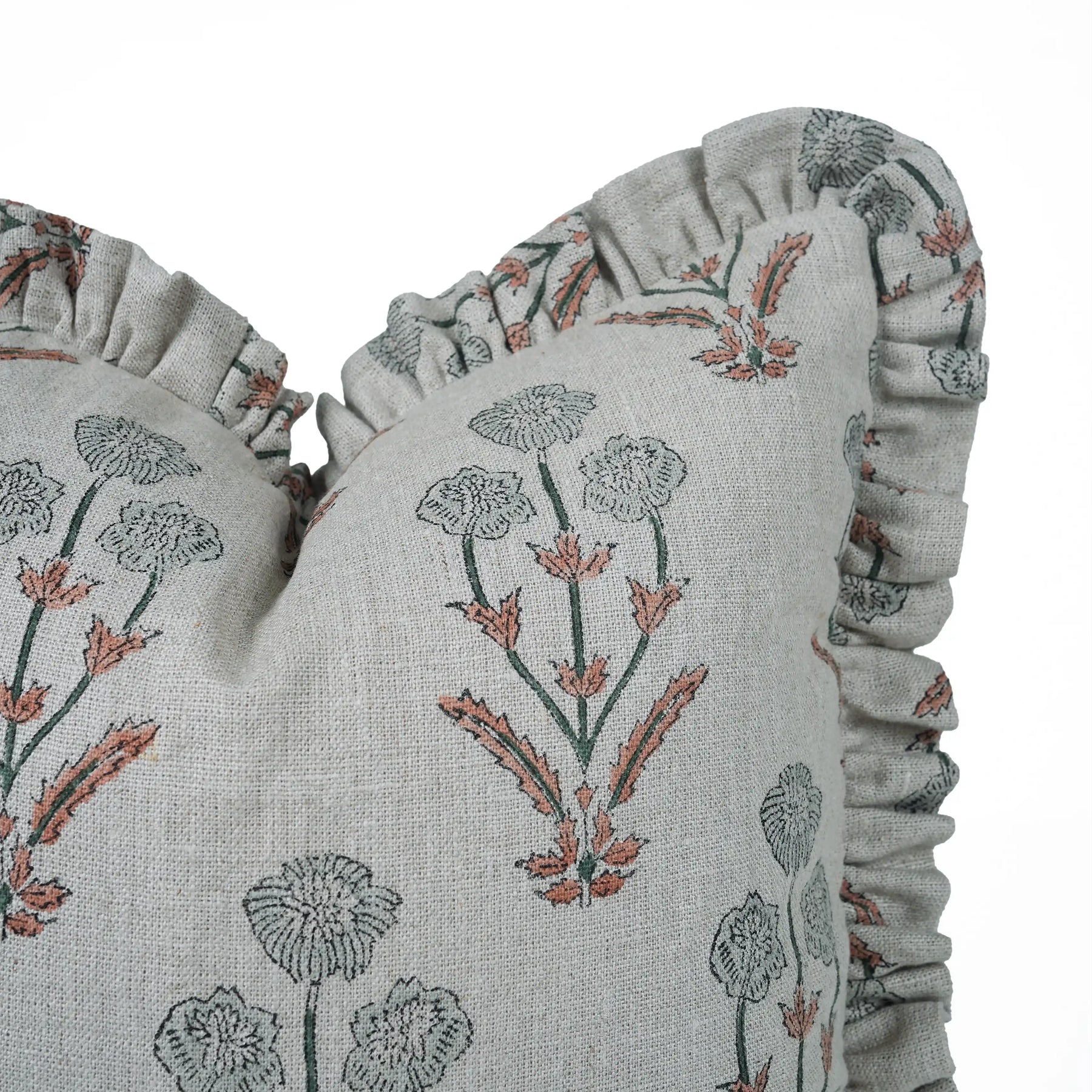 Handmade Grey Thick Linen Frill Pillow Cover -  Amitabh