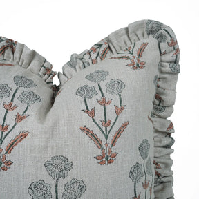 Handmade Grey Thick Linen Frill Pillow Cover -  Amitabh