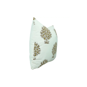 Floral Handmade Block Printed Thick Cotton White Pillow Cover - Anar