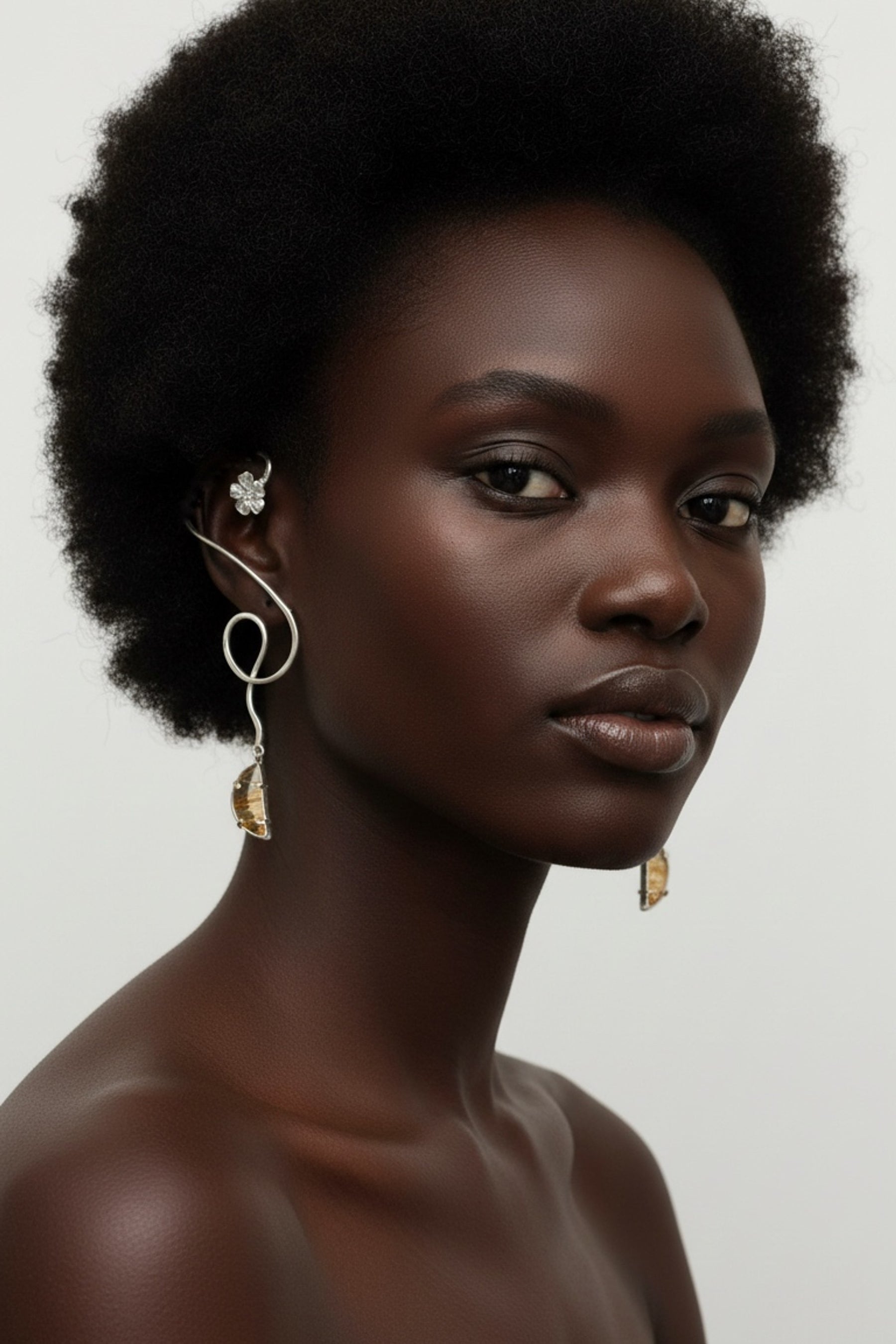 Sterling Silver Floral Narmade Earcuff Set