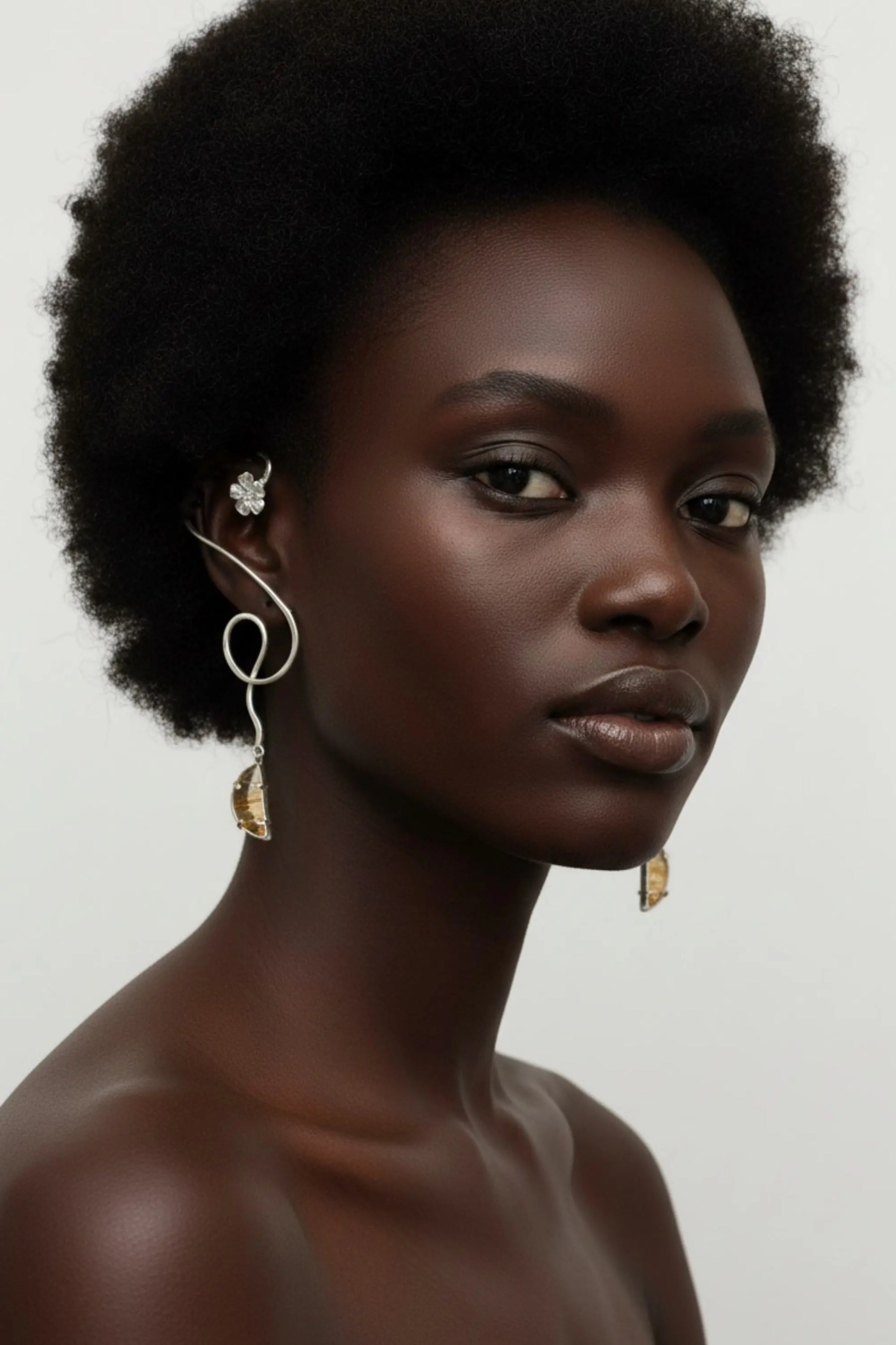 Sterling Silver Floral Narmade Earcuff Set