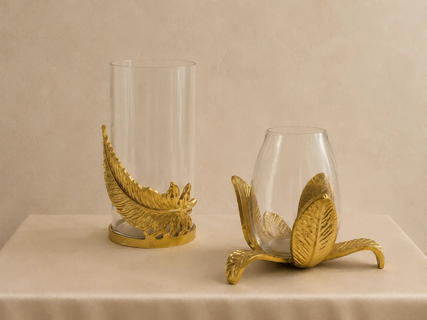 Feather Glow Votive Candle Holder — Gold Finish