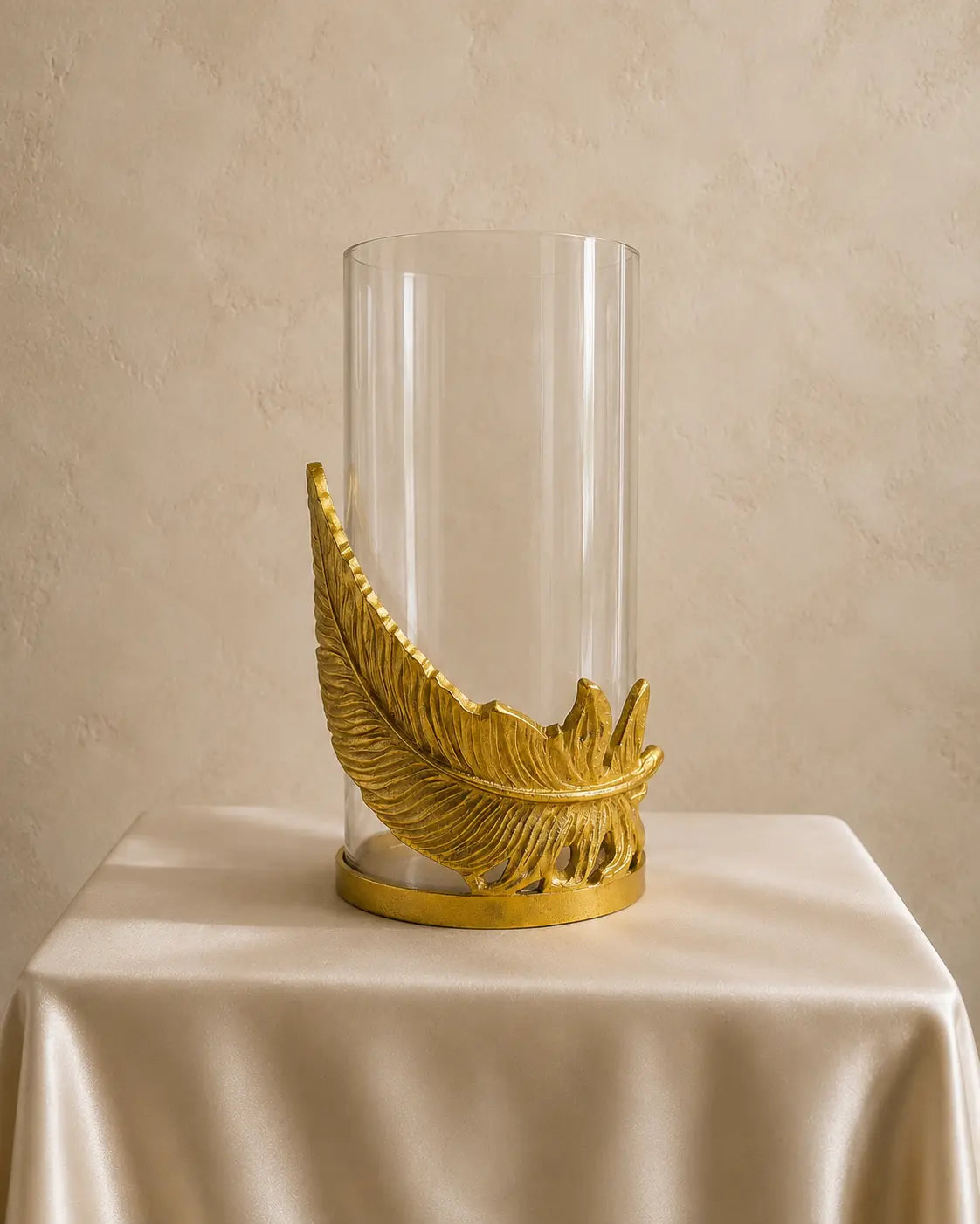 Feather Glow Votive Candle Holder — Gold Finish
