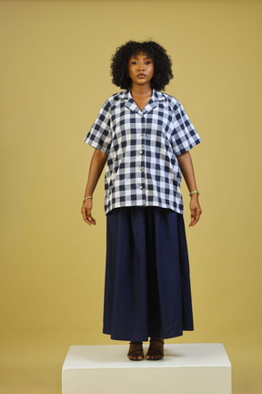 THE TAJI COTTON SKIRT - NAVY BLUE
