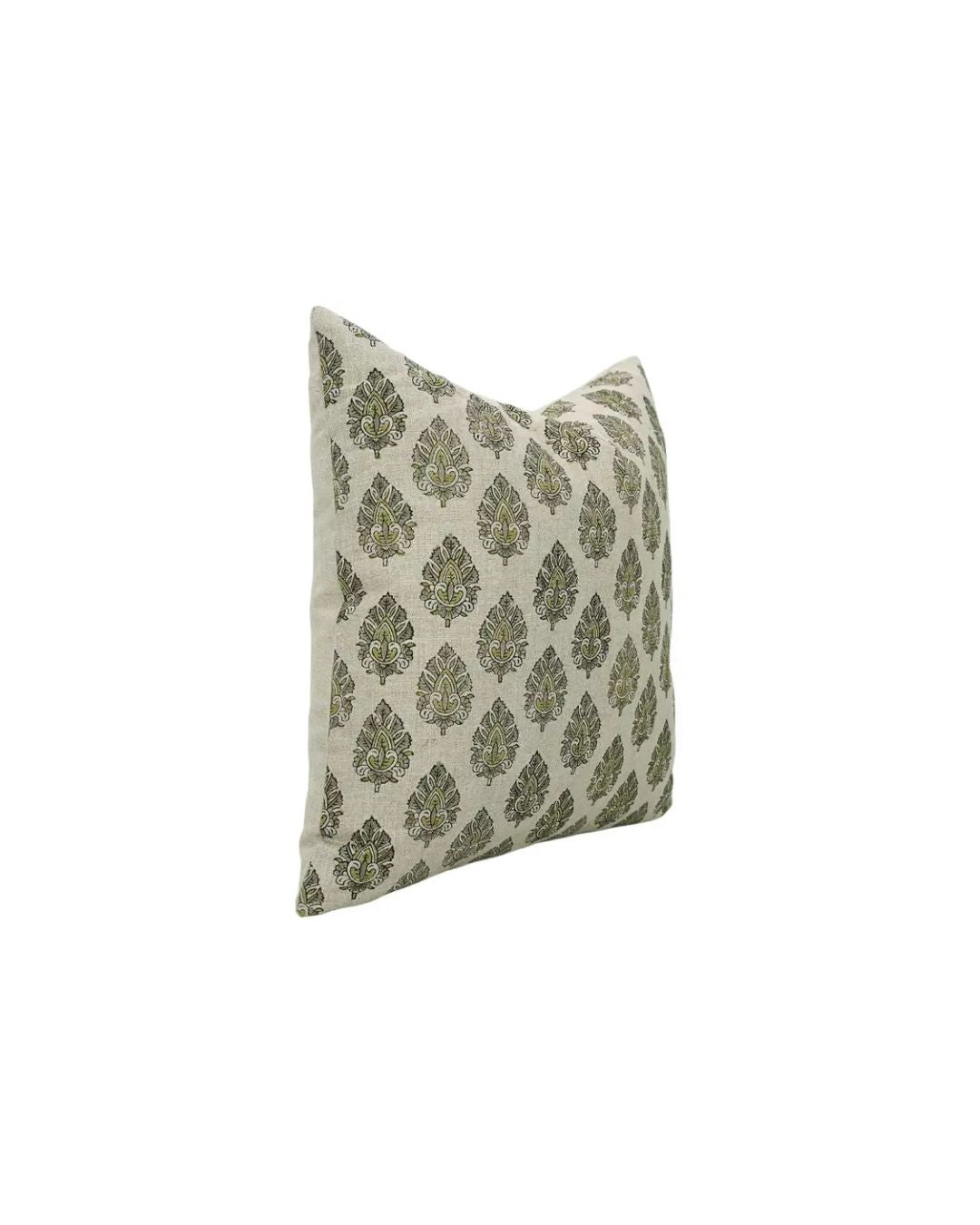 Decorative Hand-Carved Block Printed Boho Pure Linen Pillow Cover- Betal Leaf