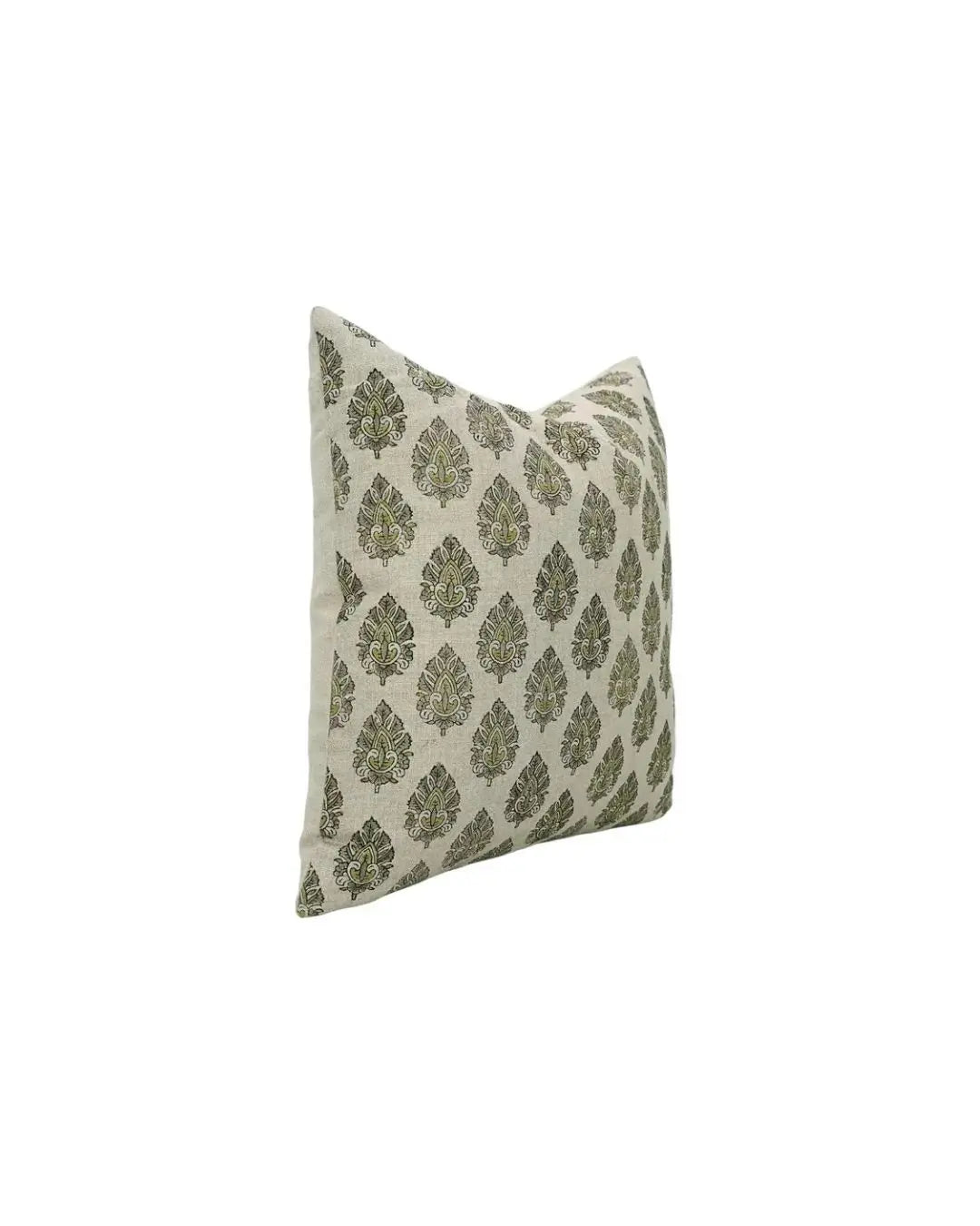 Decorative Hand-Carved Block Printed Boho Pure Linen Pillow Cover- Betal Leaf
