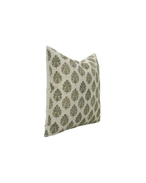 Decorative Hand-Carved Block Printed Boho Pure Linen Pillow Cover- Betal Leaf