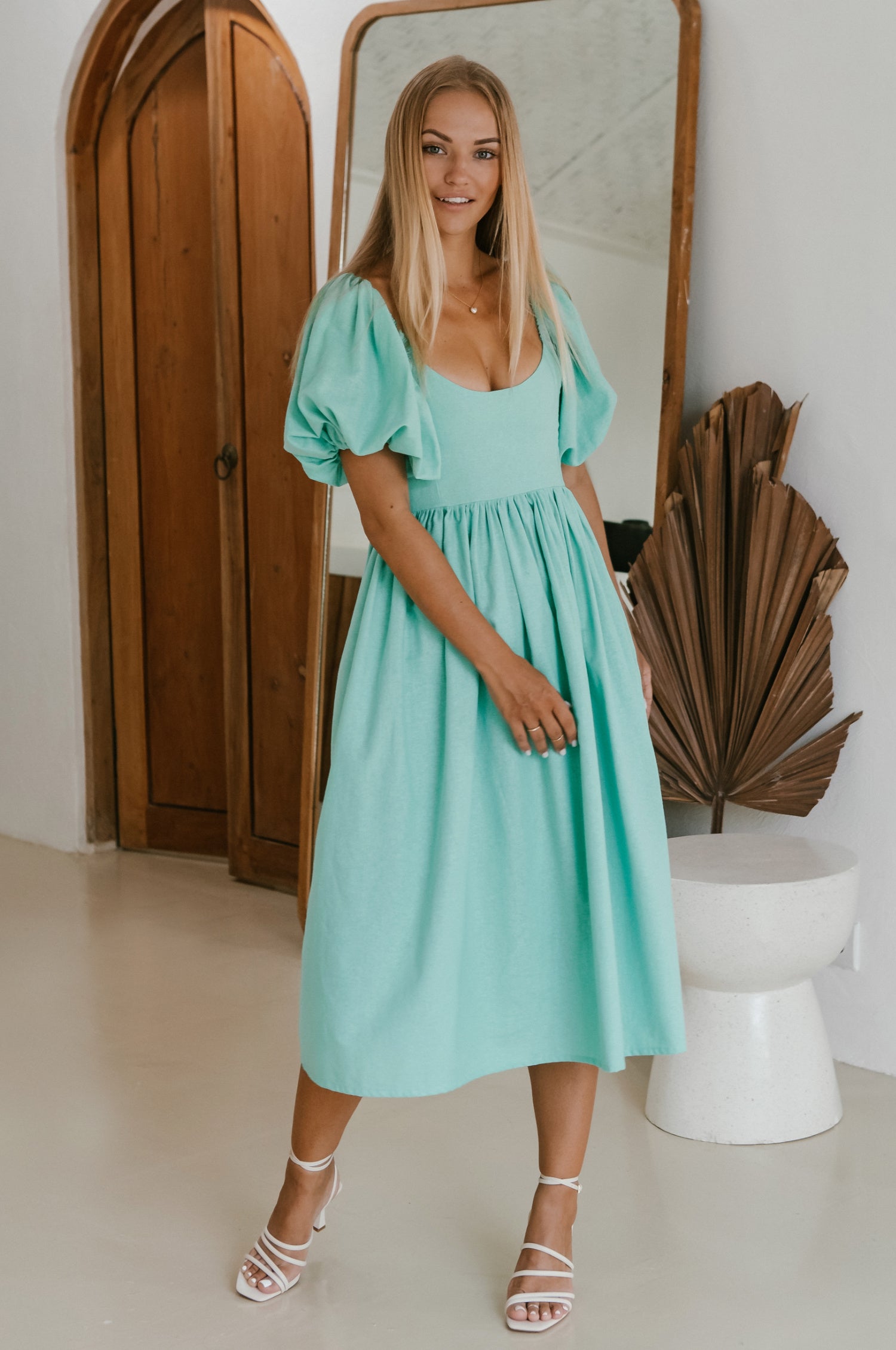 Cherie Puff Sleeve Midi Dress - Tosca