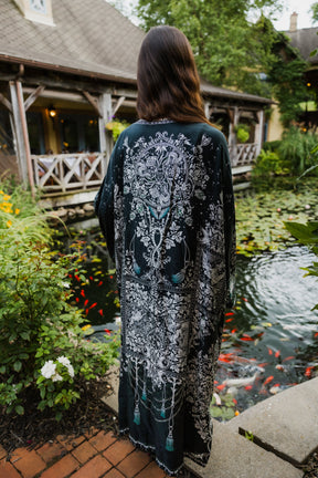 Tree Of Life Silk Robe In Green