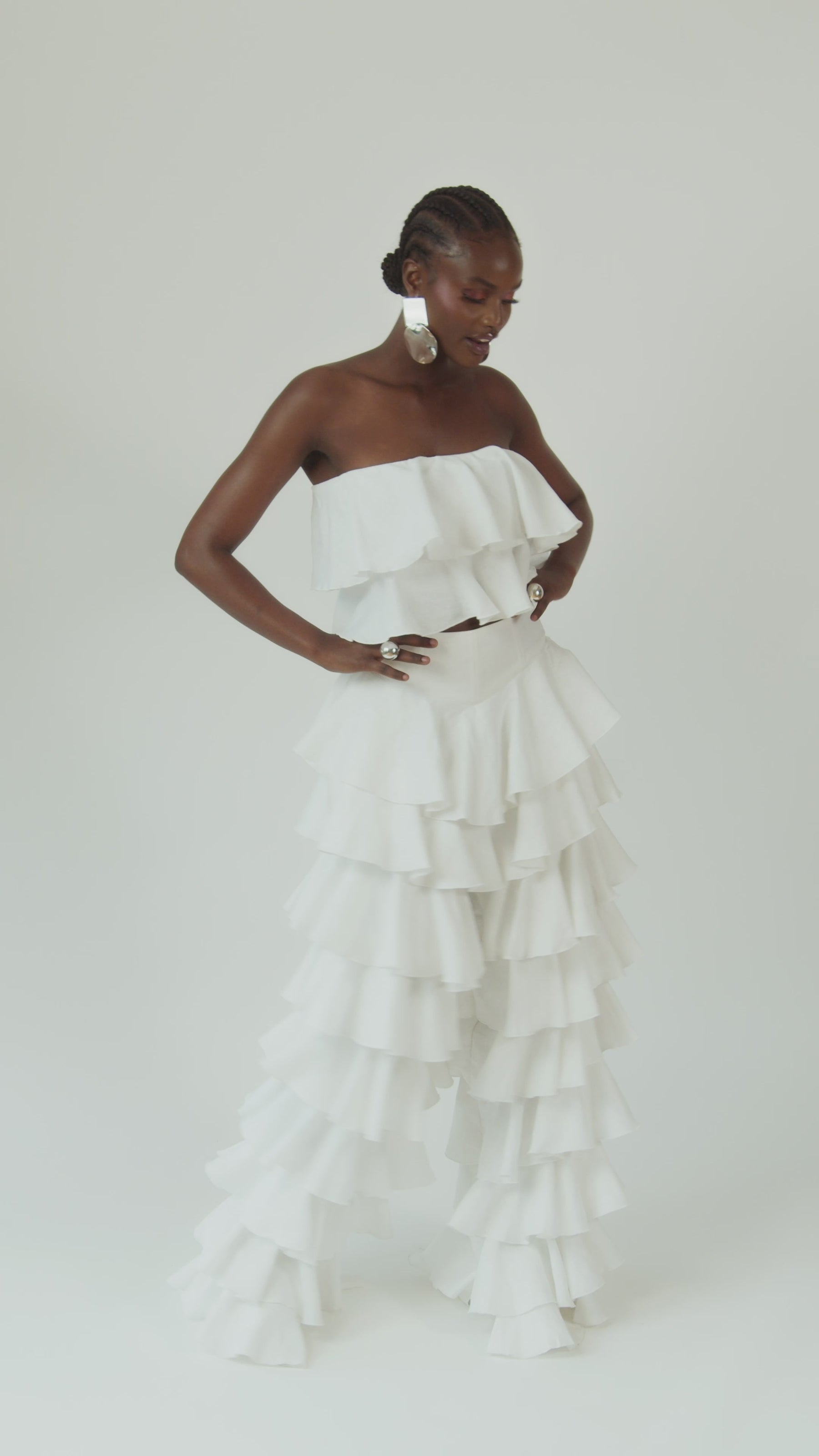 Linen DARIA Ruffle Pants in White