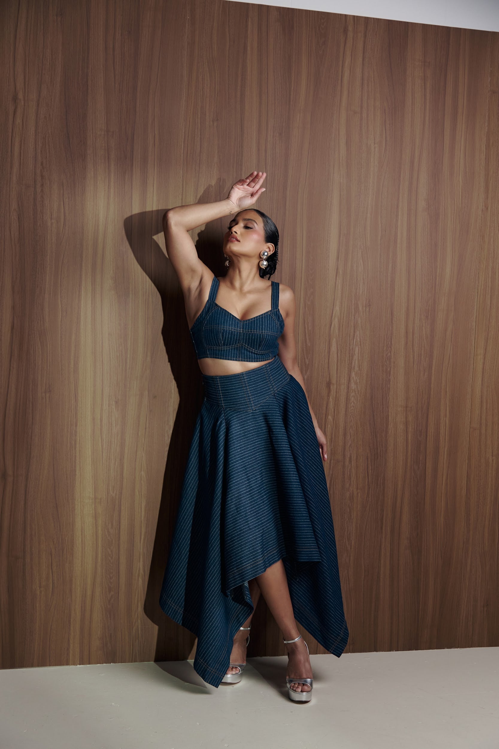 Denim Pinstripe ABI Corset Handkerchief Skirt