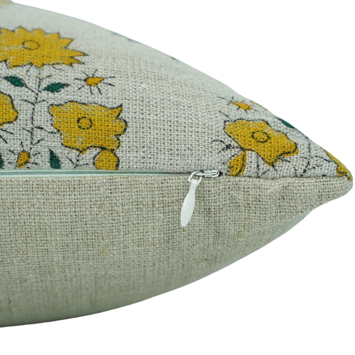 Bohemian Floral Block Print Thick Linen Cushion Cover For Farmhouse - Mayra