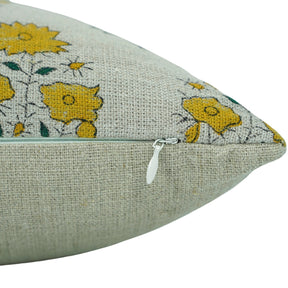 Bohemian Floral Block Print Thick Linen Cushion Cover For Farmhouse - Mayra