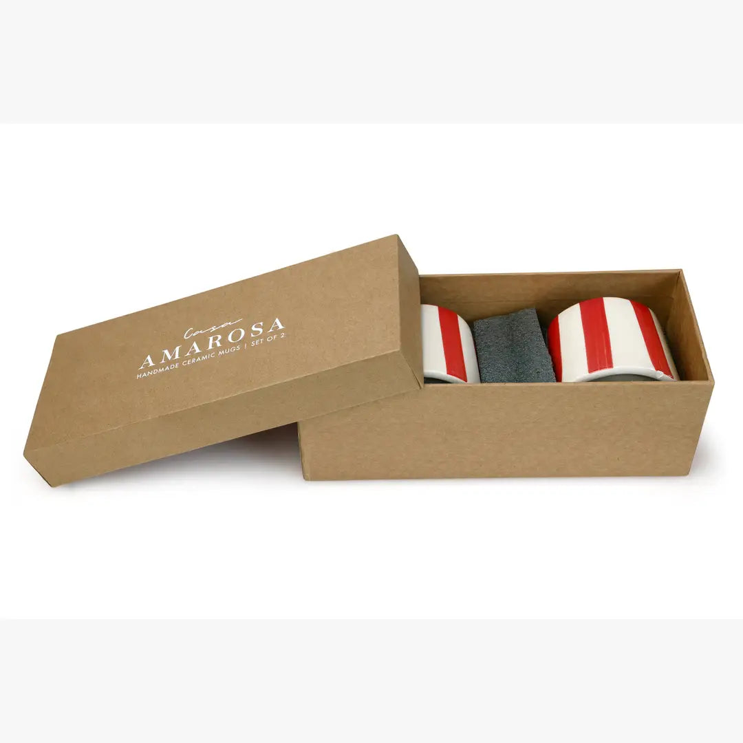 Ceramic Red Stripe Coffee cup- 220ml (Set of 2)