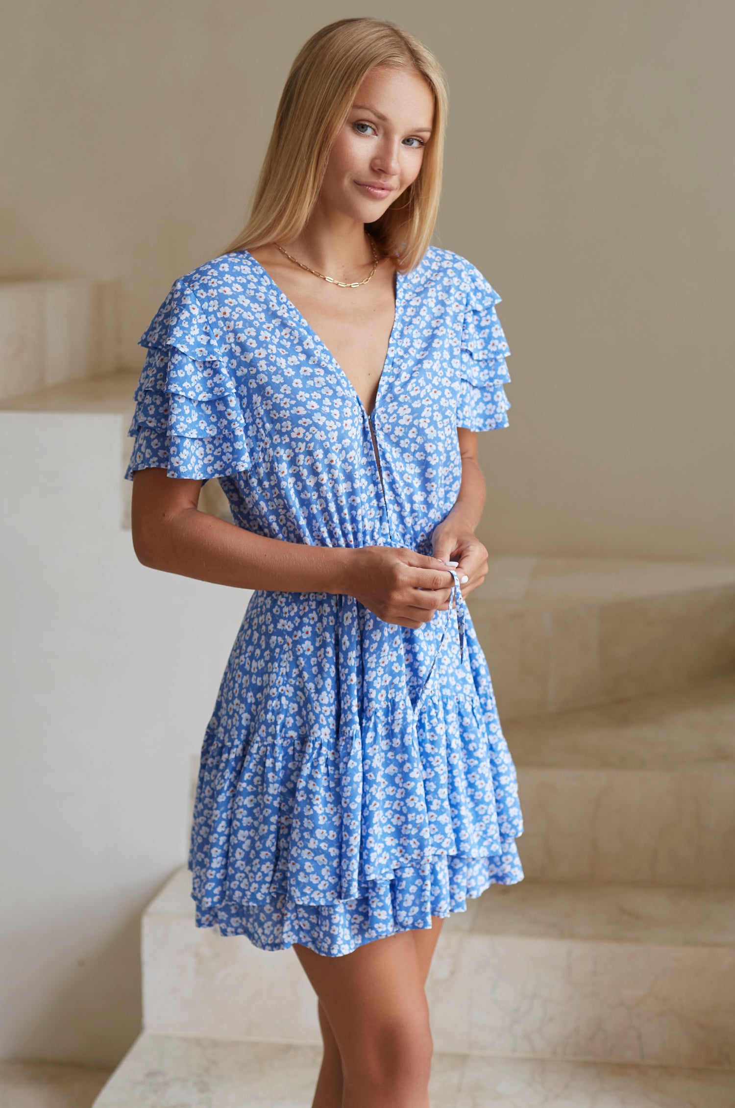 Bonfire Layered Frill Dress - Bluebell