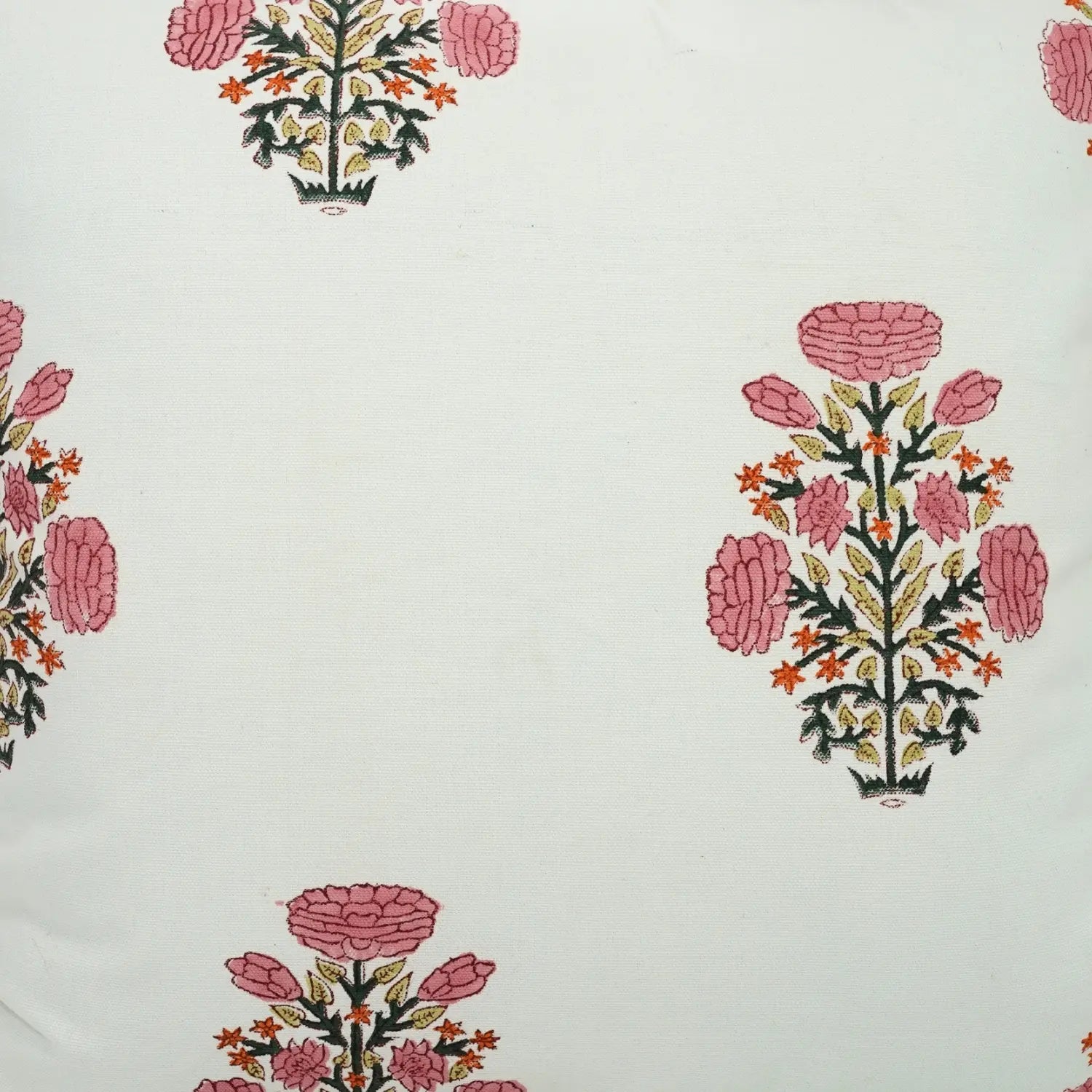 Bohemian Block Print Thick Cotton White Frill Pillow Cover - Swadesh