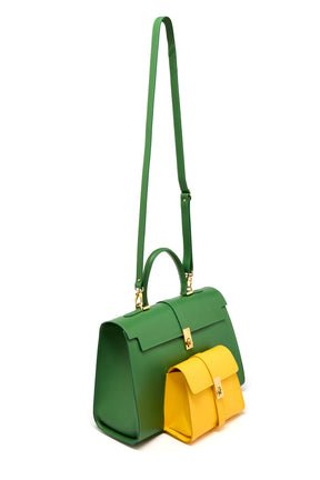 Ethereal Double Dose Saffiano Leather Handbag - Green & Yellow