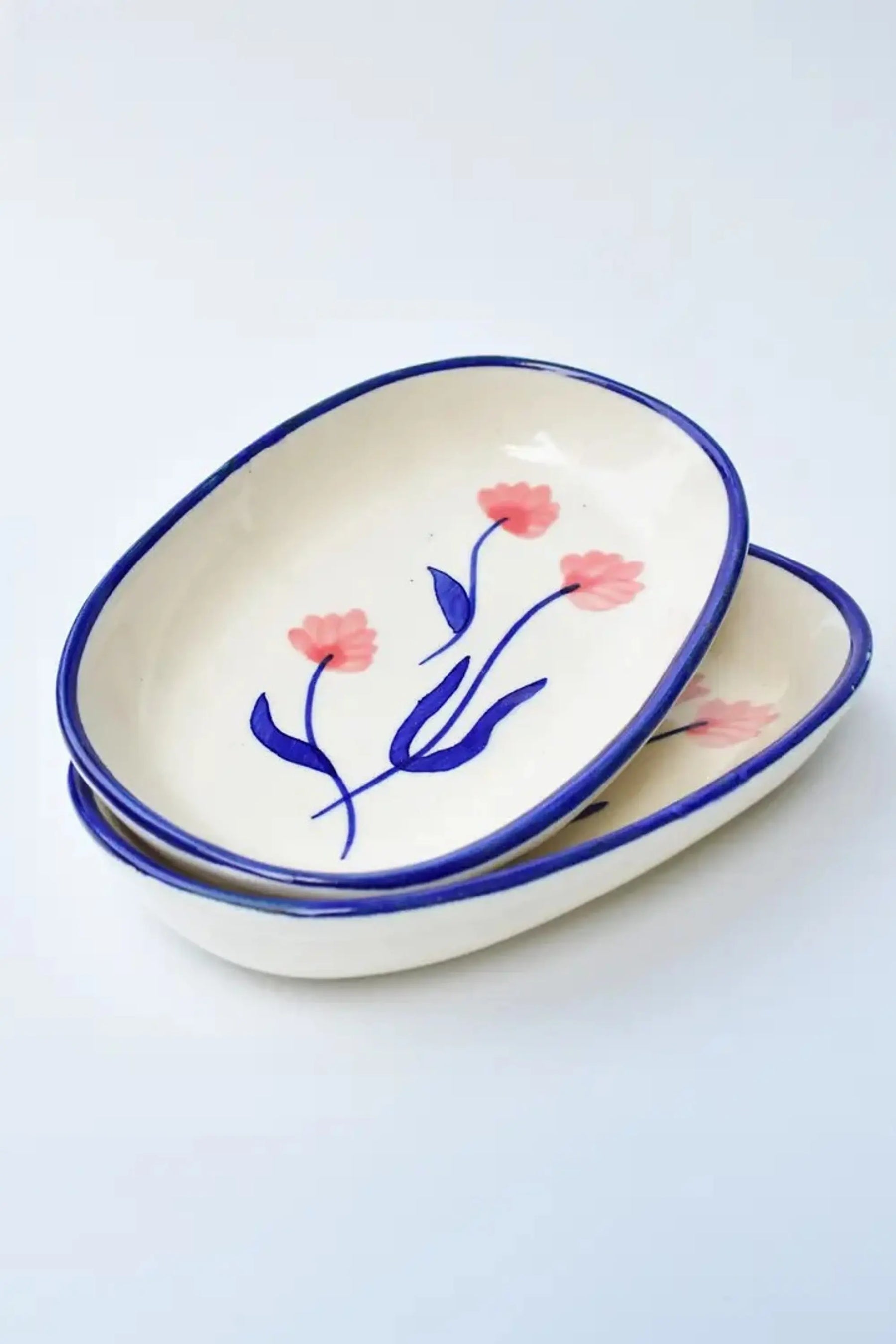 Handmade Ceramic Serving Bowl - Camellia, 1.5 X 8 X 4 Inches (set Of 2)