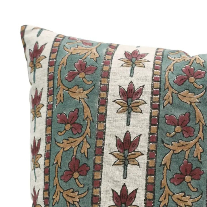 Home Decor Hand Block Print Viscose Linen Pillow Cover -Laxmi Bordar