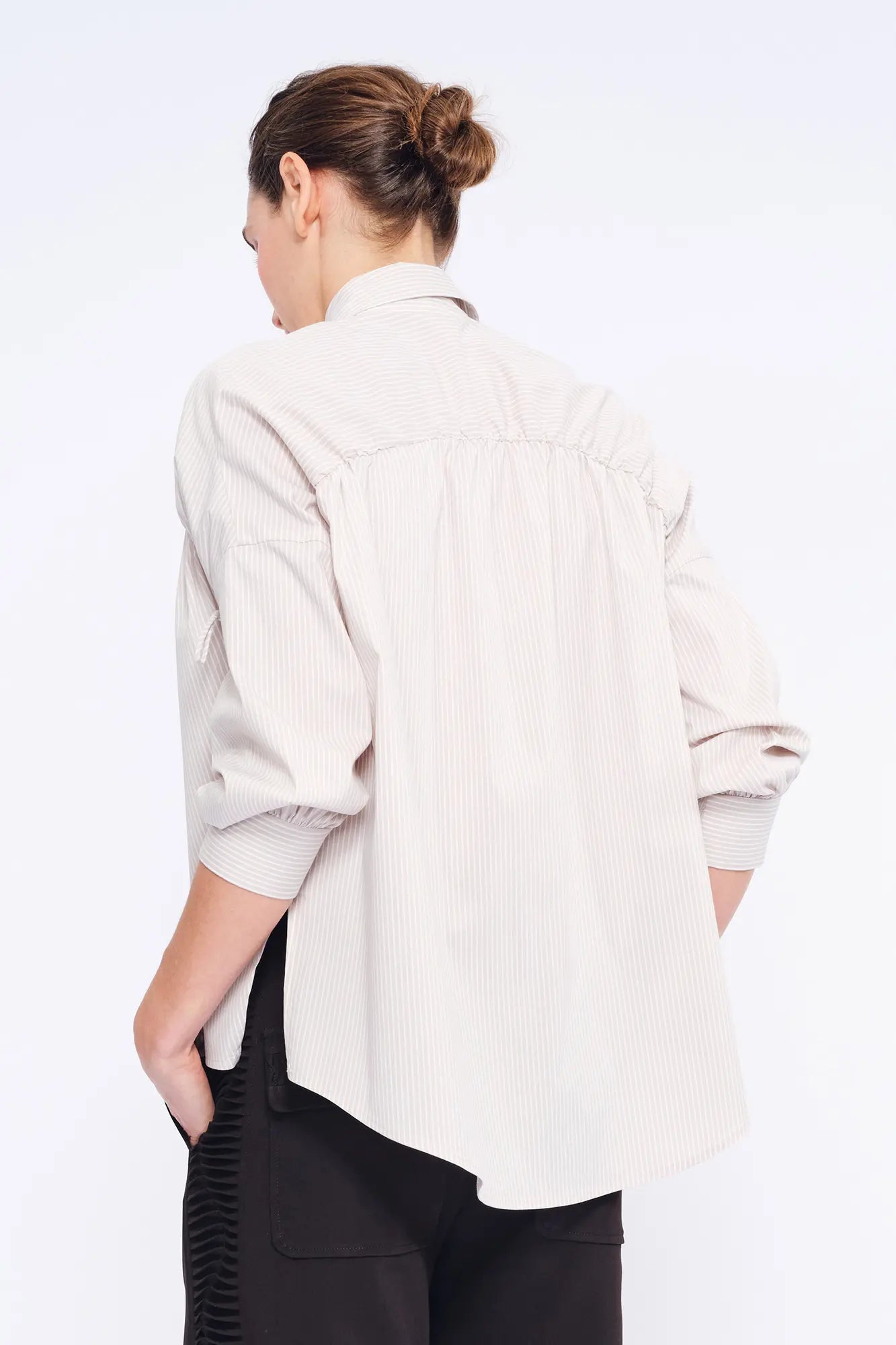 Star Gathered Shoulder Blouse | Striped Sand